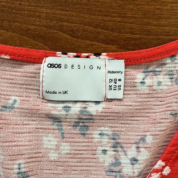 Asos Maternity Wrap Front Midi Dress Red Floral Size 8 - Picture 6 of 8